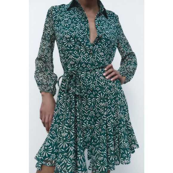 Zara Dresses & Skirts - NWT- Zara Green printed dress - Medium/ green